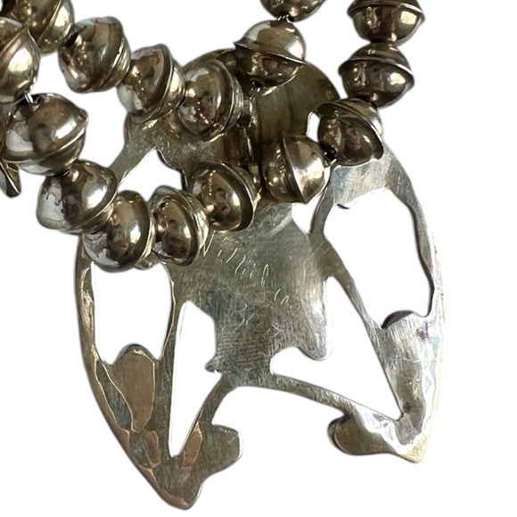 Sterling Silver Zuni Inlay Owl Squash Blossom Necklace Signed PITKIN PW NATEWA - Picture 10 of 12